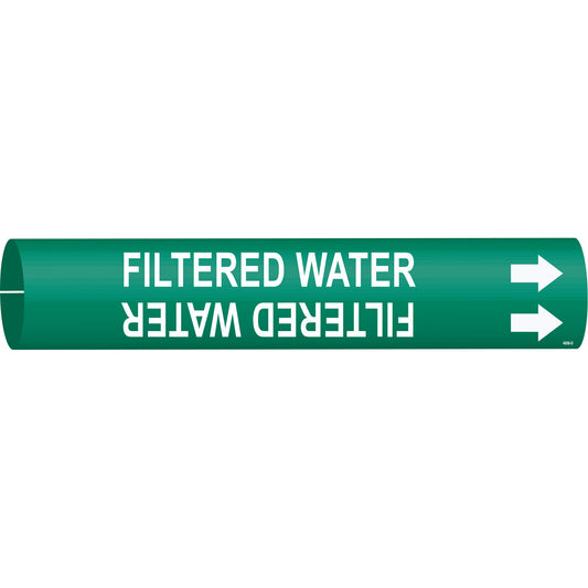 Brady "Filtered Water" Pipe Marker, Snap-On, 2-13/16" H x 2-13/16" W, White on Green