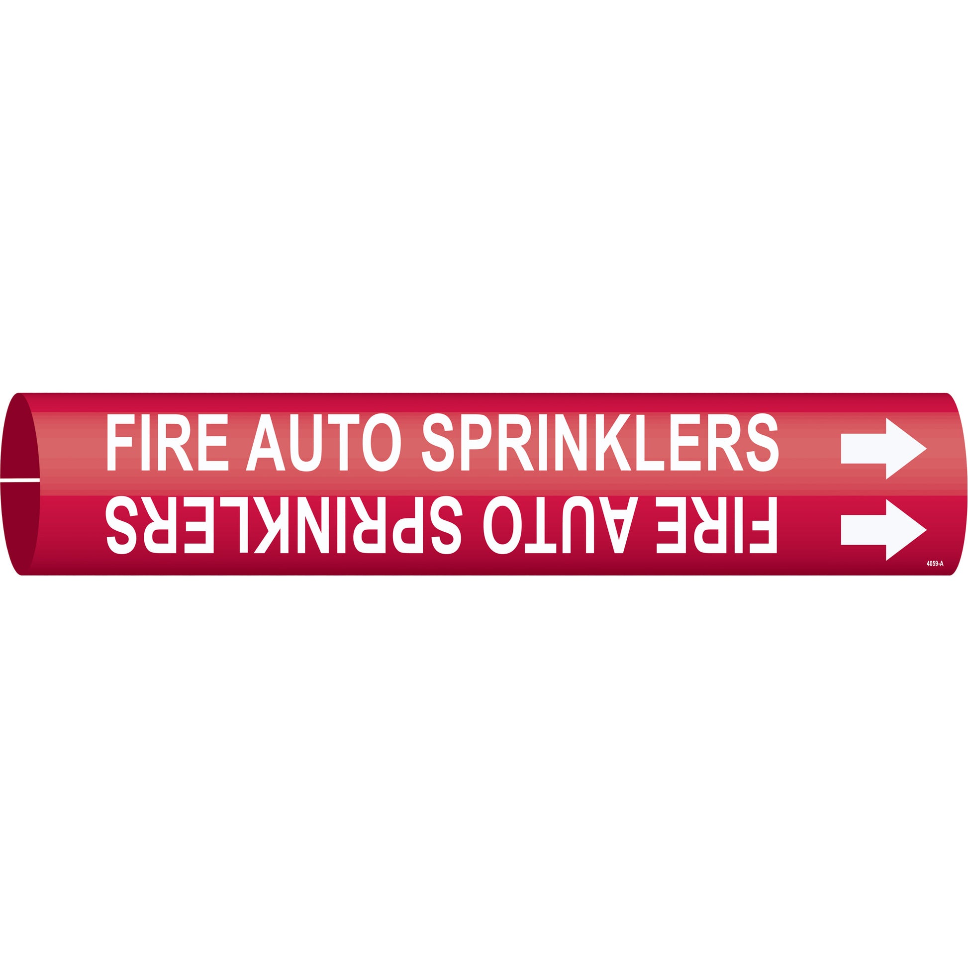 Brady "Fire Auto Sprinklers" Pipe Marker, Snap-On, 13/16" H x 13/16" W, White on Red