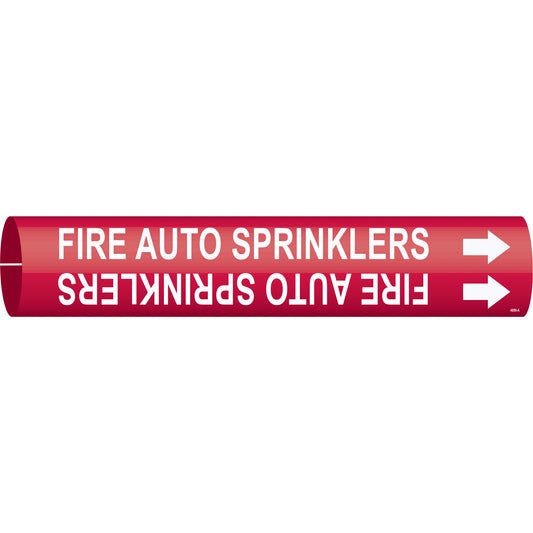 Brady "Fire Auto Sprinklers" Pipe Marker, Snap-On, 13/16" H x 13/16" W, White on Red