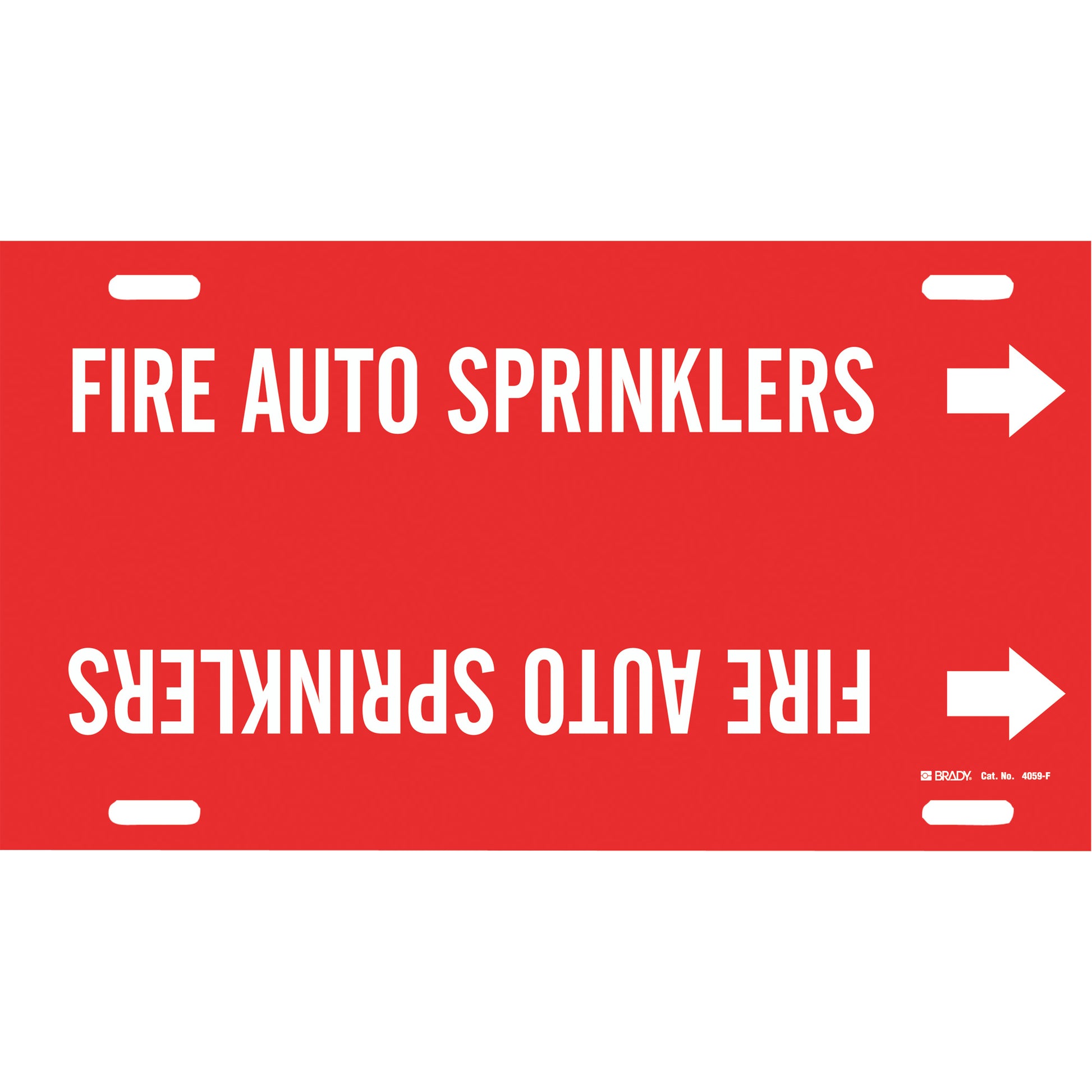 Brady "Fire Auto Sprinklers" Pipe Marker, Strap-On, 8" H x 16" W, White on Red