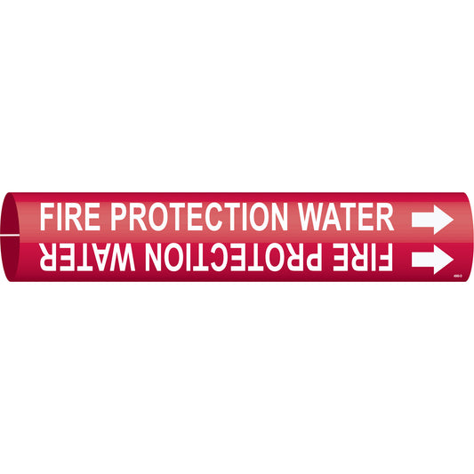 Brady "Fire Protection Water" Pipe Marker, Snap-On, 2-13/16" H x 2-13/16" W, White on Red