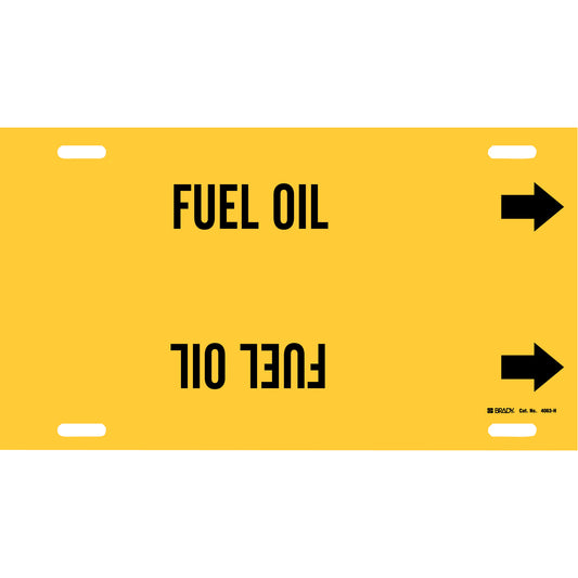 Brady "Fuel Oil" Pipe Marker, Strap-On, 10" H x 32" W, Black on Yellow