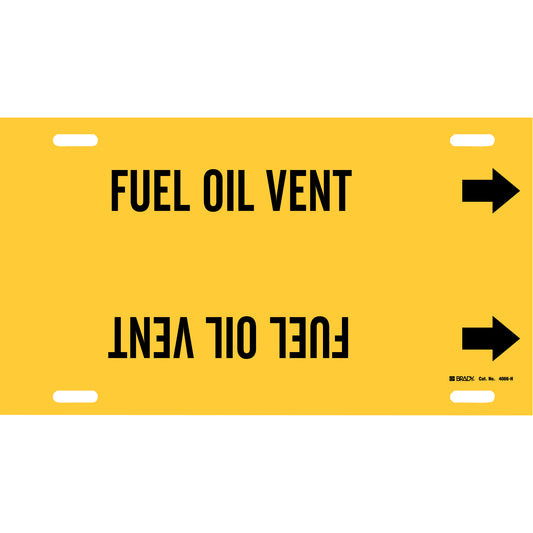 Brady "Fuel Oil Vent" Pipe Marker, Strap-On, 10" H x 32" W, Black on Yellow