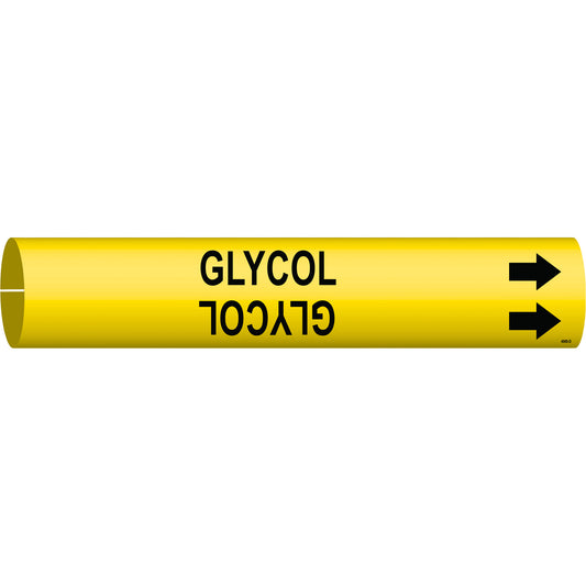 Brady "Glycol" Pipe Marker, Snap-On, 2-13/16" H x 2-13/16" W, Black on Yellow