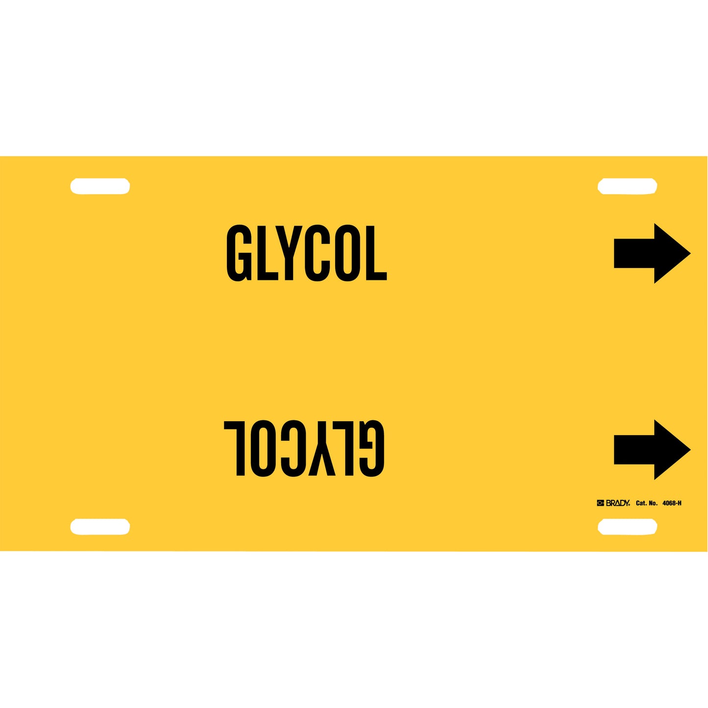 Brady "Glycol" Pipe Marker, Strap-On, 10" H x 32" W, Black on Yellow