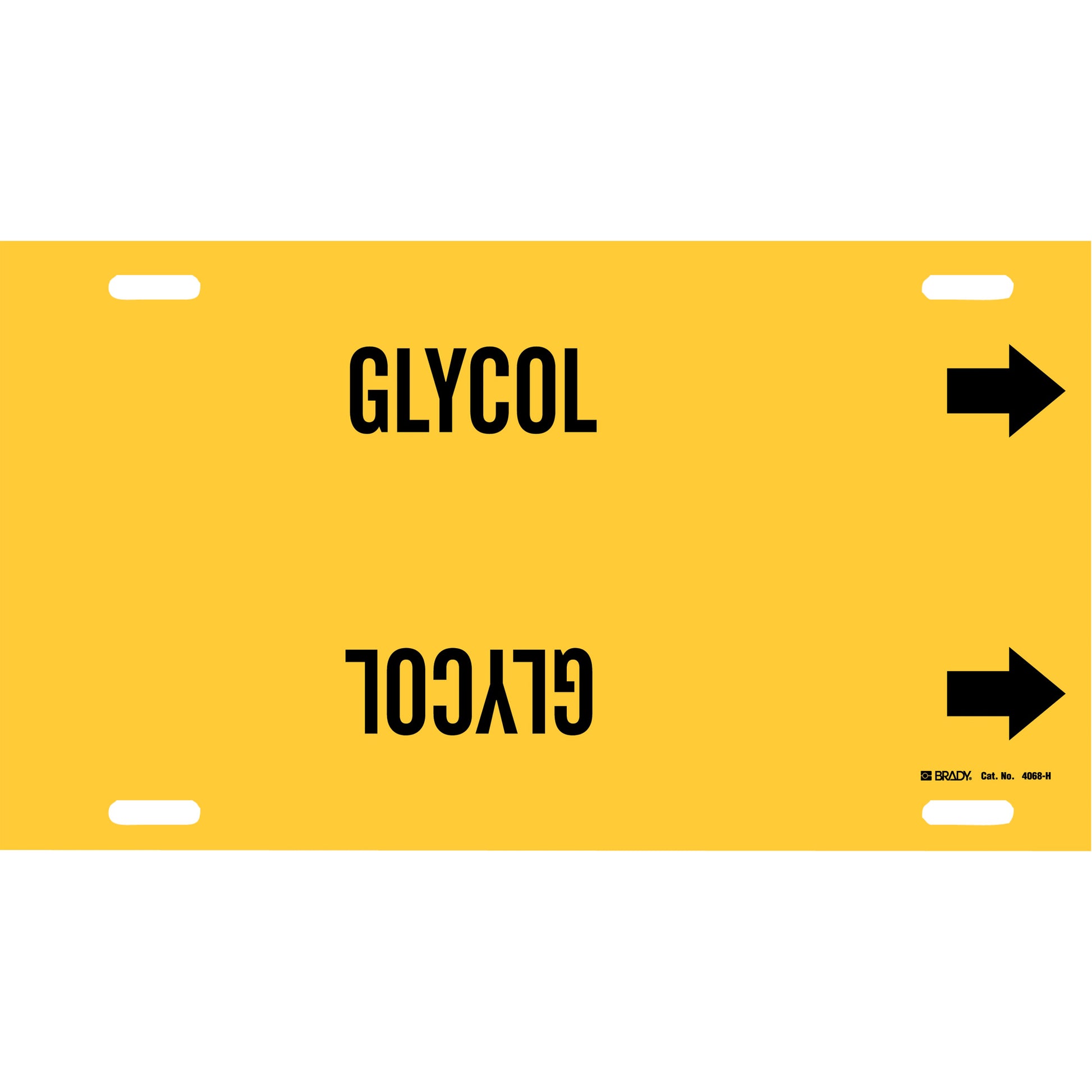 Brady "Glycol" Pipe Marker, Strap-On, 10" H x 32" W, Black on Yellow