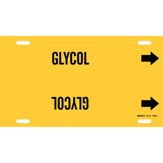 Brady "Glycol" Pipe Marker, Strap-On, 10" H x 32" W, Black on Yellow