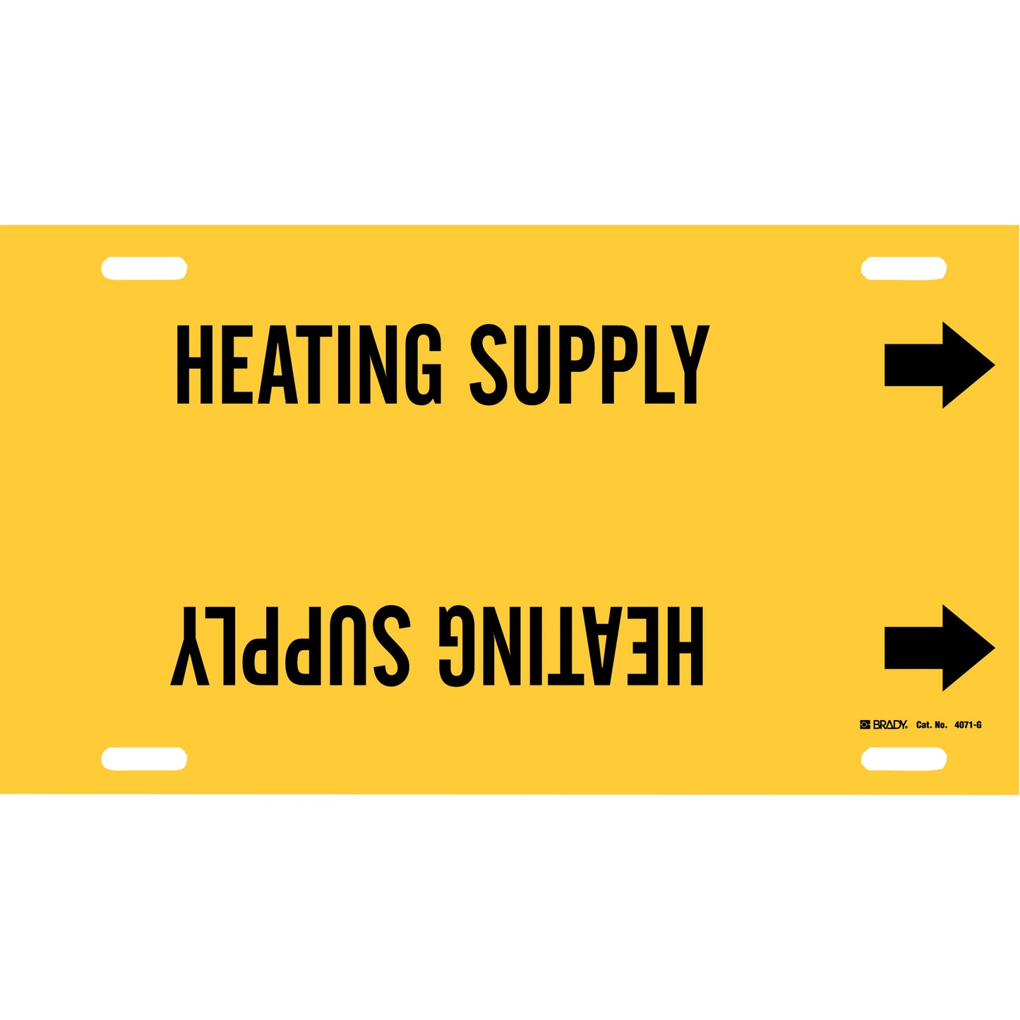 Brady "Heating Supply" Pipe Marker, Strap-On, 10" H x 24" W, Black on Yellow