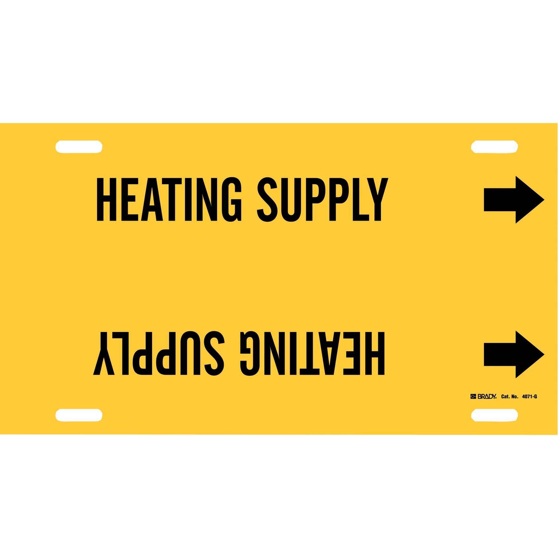 Brady "Heating Supply" Pipe Marker, Strap-On, 10" H x 24" W, Black on Yellow
