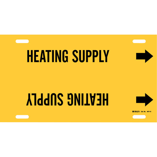 Brady "Heating Supply" Pipe Marker, Strap-On, 10" H x 24" W, Black on Yellow
