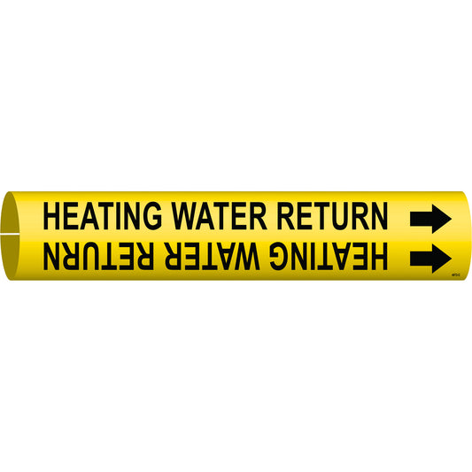 Brady "Heating Water Return" Pipe Marker, Snap-On, 2" H x 2" W, Black on Yellow