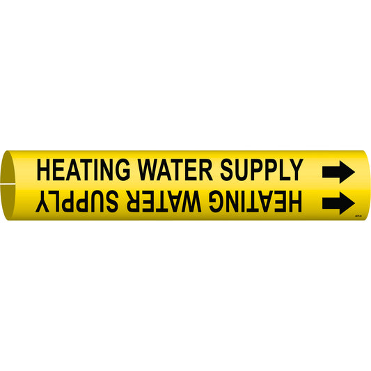 Brady "Heating Water Supply" Pipe Marker, Snap-On, 7/8" H x 7/8" W, Black on Yellow