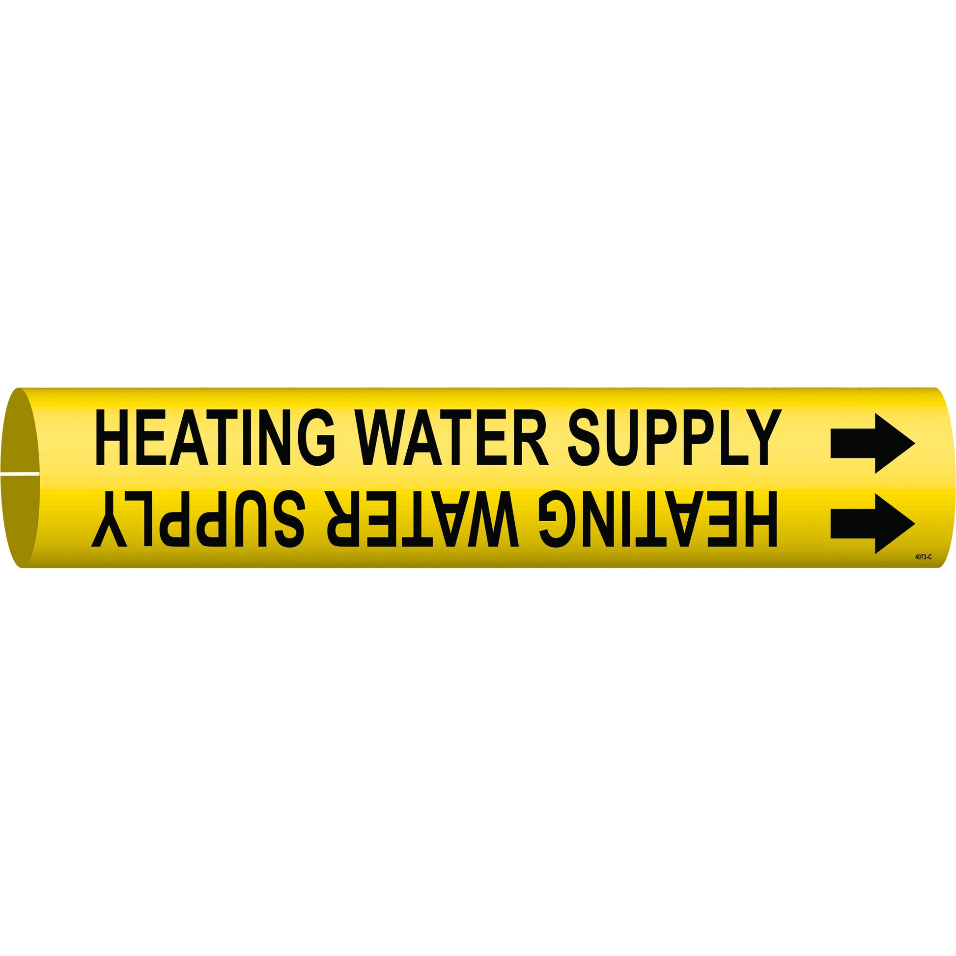 Brady "Heating Water Supply" Pipe Marker, Snap-On, 2" H x 2" W, Black on Yellow