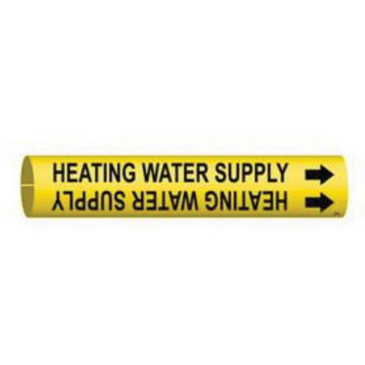 Brady "Heating Water Supply" Pipe Marker, Snap-On, 2-13/16" H x 2-13/16" W, Black on Yellow
