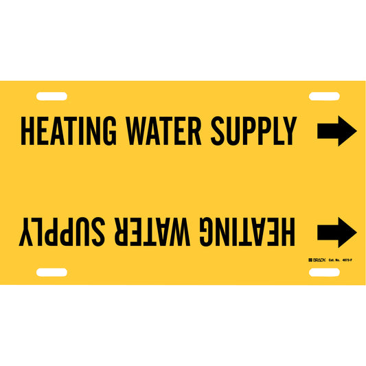 Brady "Heating Water Supply" Pipe Marker, Strap-On, 8" H x 16" W, Black on Yellow