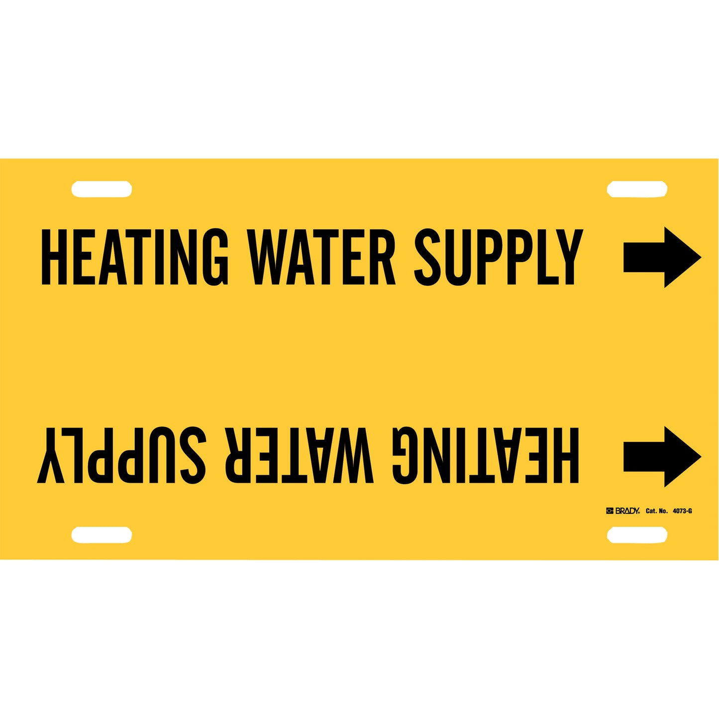 Brady "Heating Water Supply" Pipe Marker, Strap-On, 10" H x 24" W, Black on Yellow