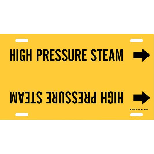 Brady "High Pressure Steam" Pipe Marker, Strap-On, 8" H x 16" W, Black on Yellow