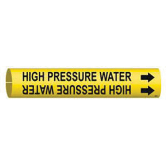 Brady "High Pressure Water" Pipe Marker, Snap-On, 13/16" H x 13/16" W, Black on Yellow