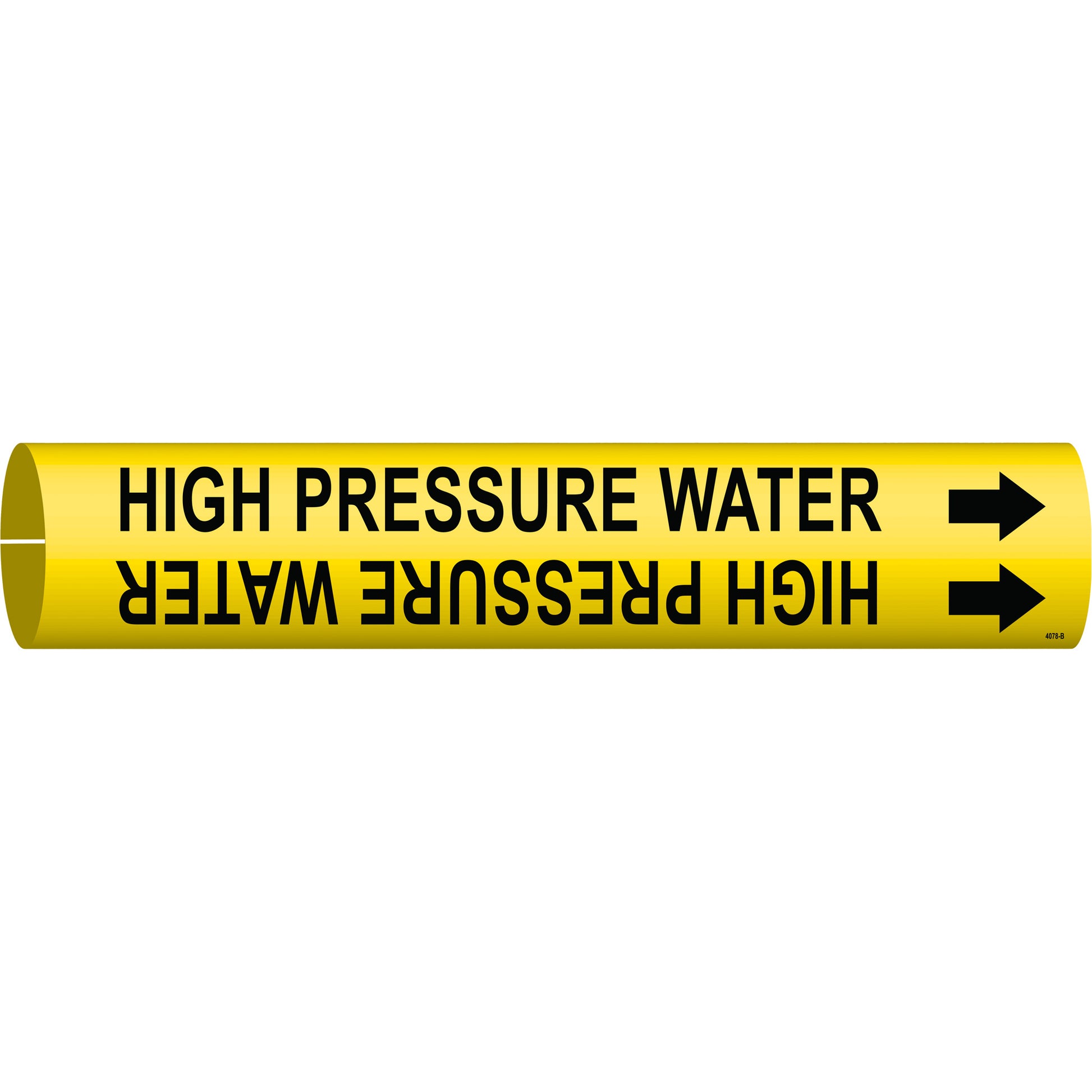 Brady "High Pressure Water" Pipe Marker, Snap-On, 7/8" H x 7/8" W, Black on Yellow
