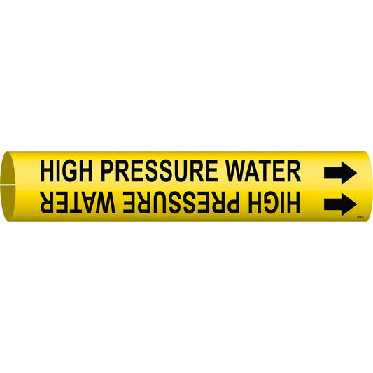 Brady "High Pressure Water" Pipe Marker, Snap-On, 7/8" H x 7/8" W, Black on Yellow