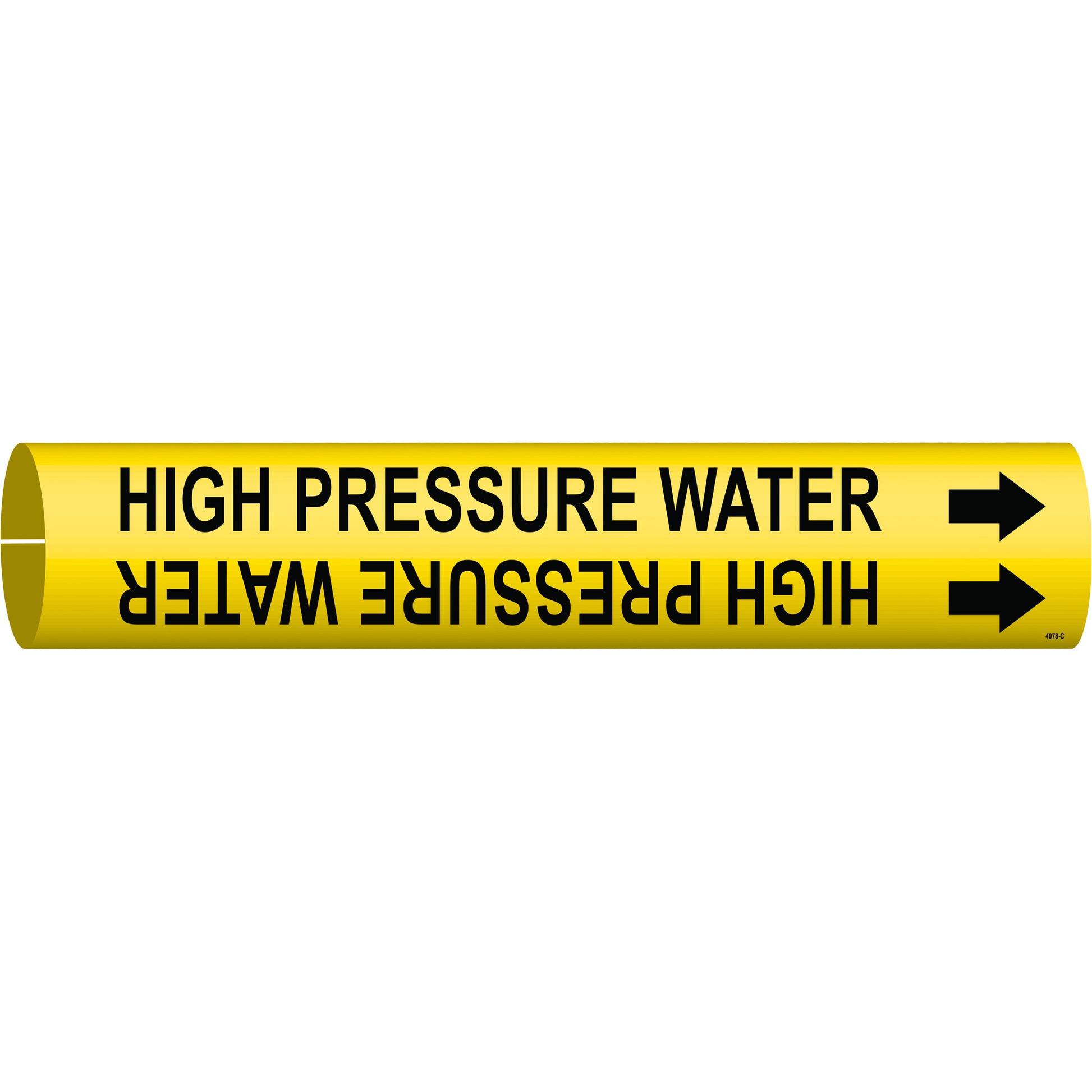 Brady "High Pressure Water" Pipe Marker, Snap-On, 2" H x 2" W, Black on Yellow