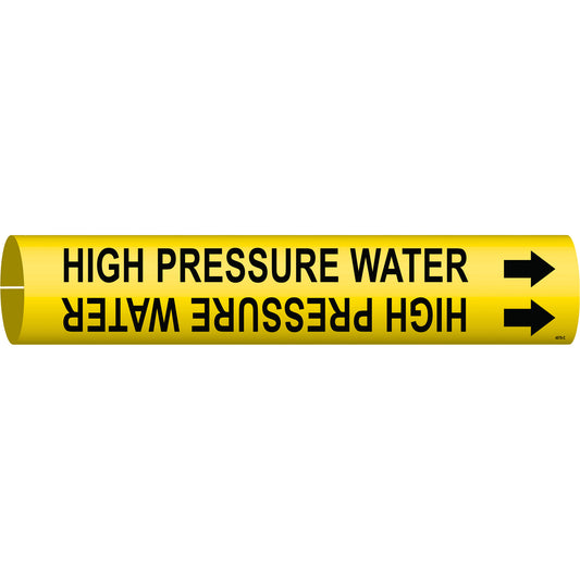 Brady "High Pressure Water" Pipe Marker, Snap-On, 2" H x 2" W, Black on Yellow
