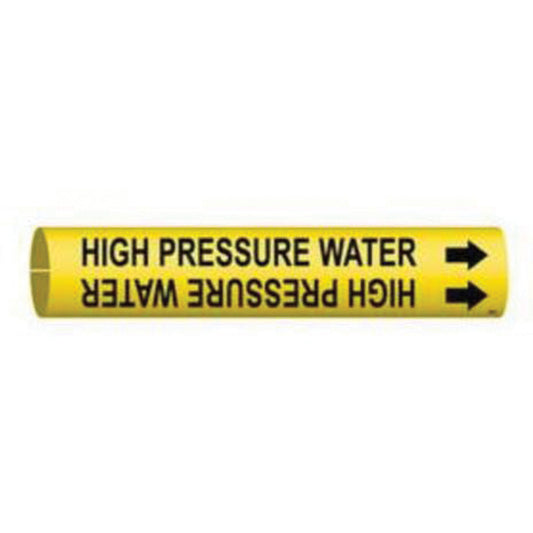 Brady "High Pressure Water" Pipe Marker, Snap-On, 2-13/16" H x 2-13/16" W, Black on Yellow