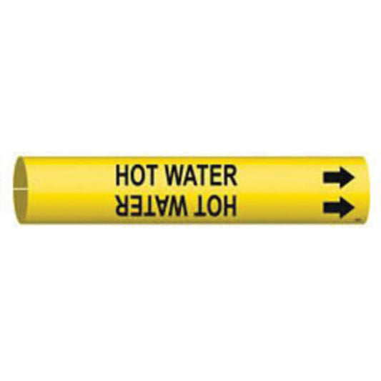 Brady "Hot Water" Pipe Marker, Snap-On, 13/16" H x 13/16" W, Black on Yellow