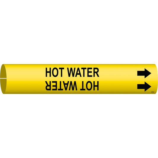 Brady "Hot Water" Pipe Marker, Snap-On, 7/8" H x 7/8" W, Black on Yellow