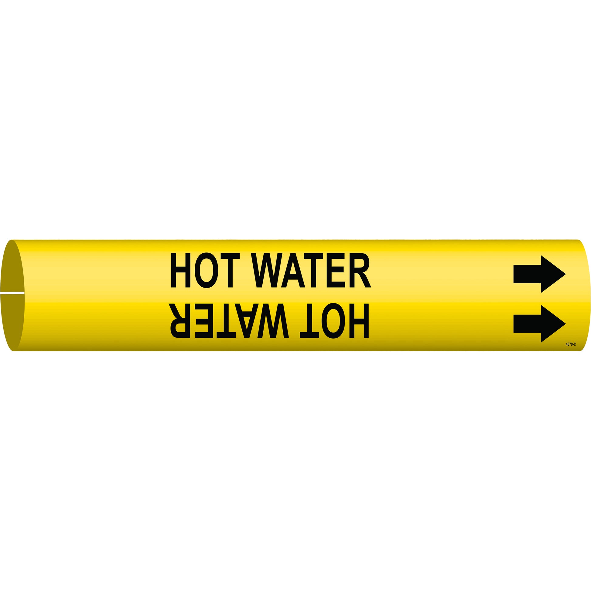 Brady "Hot Water" Pipe Marker, Snap-On, 2" H x 2" W, Black on Yellow