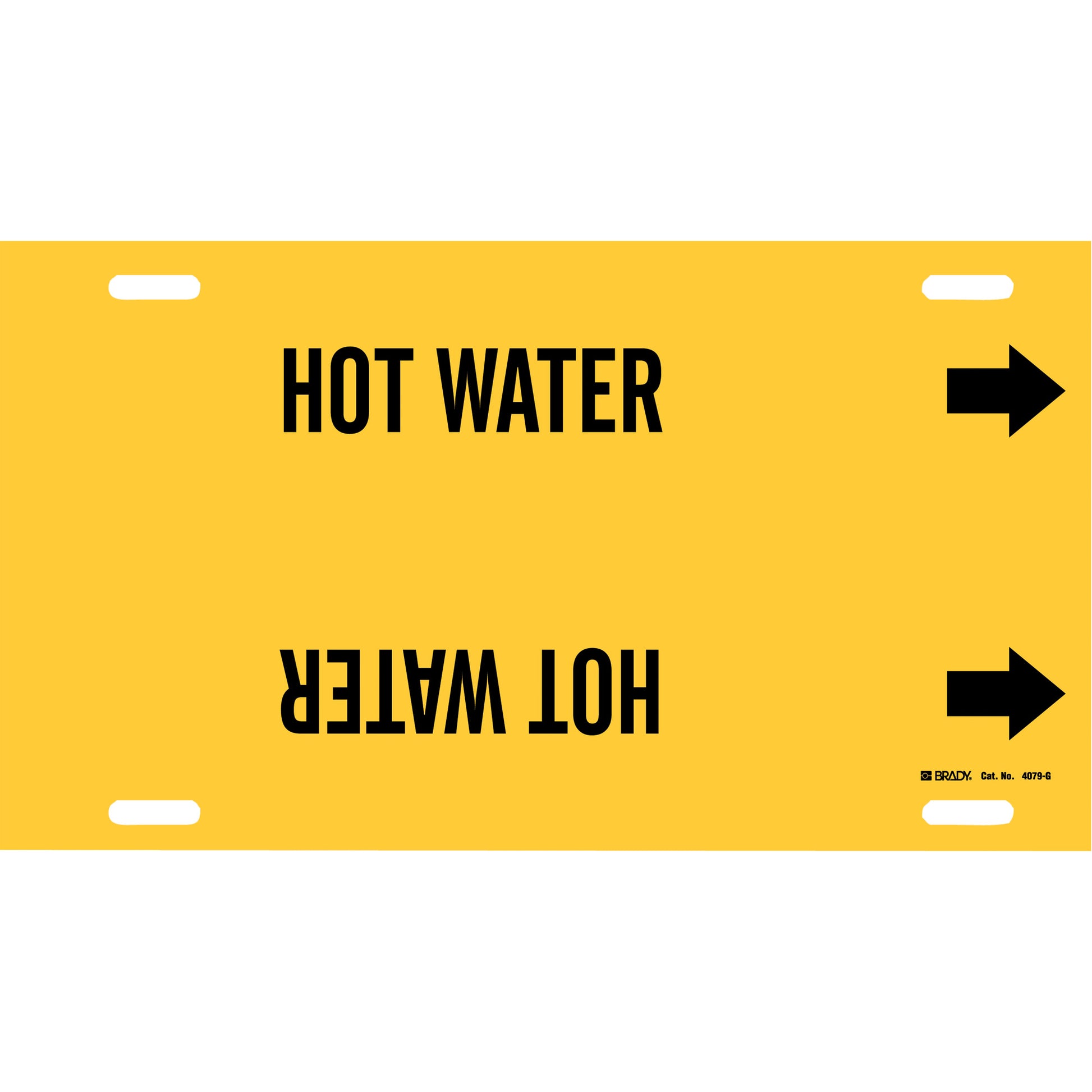 Brady "Hot Water" Pipe Marker, Strap-On, 10" H x 24" W, Black on Yellow