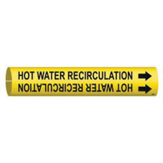 Brady "Hot Water Recirculation" Pipe Marker, Snap-On, 13/16" H x 13/16" W, Black on Yellow