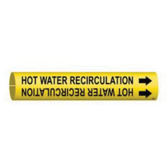 Brady "Hot Water Recirculation" Pipe Marker, Snap-On, 7/8" H x 7/8" W, Black on Yellow