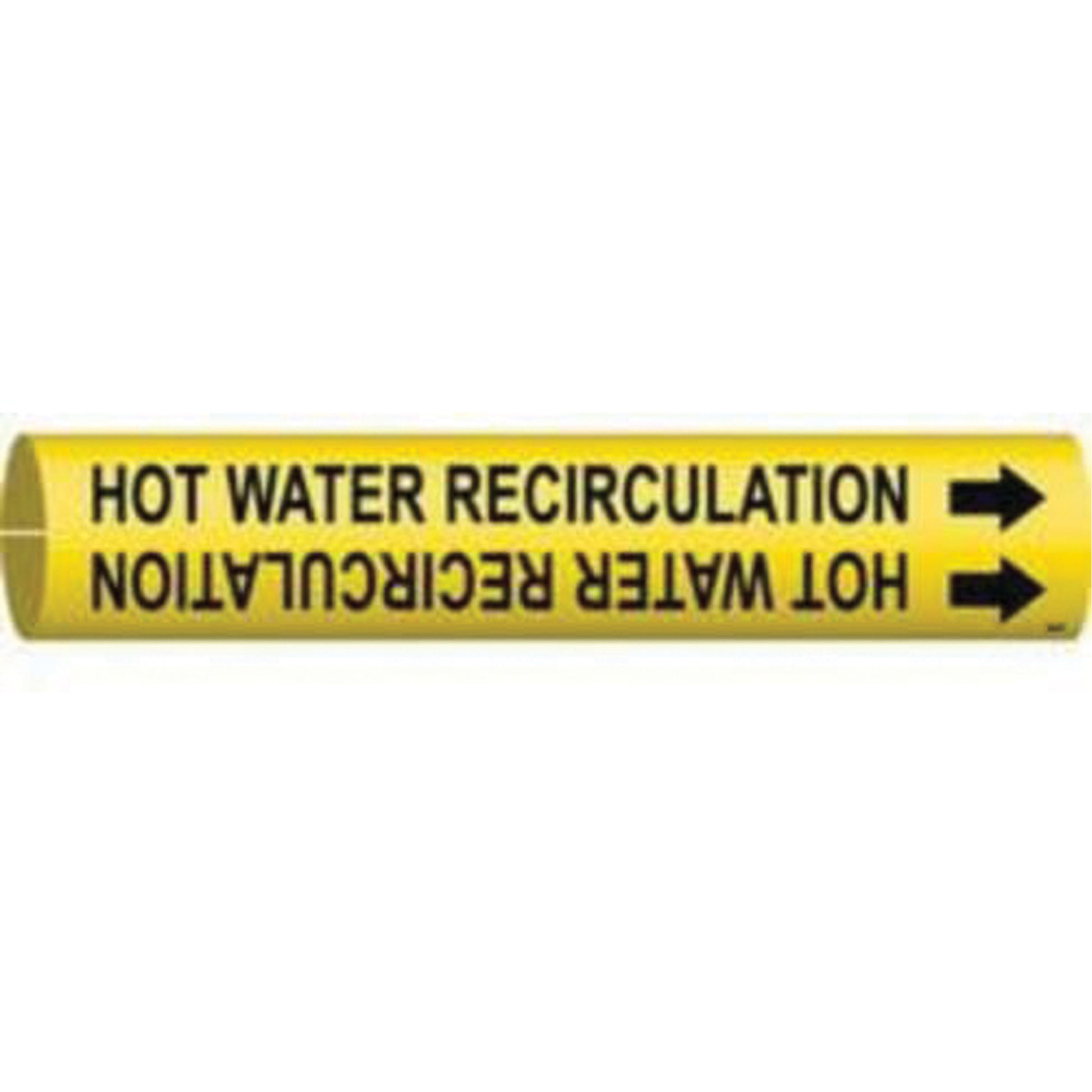 Brady "Hot Water Recirculation" Pipe Marker, Snap-On, 2-13/16" H x 2-13/16" W, Black on Yellow