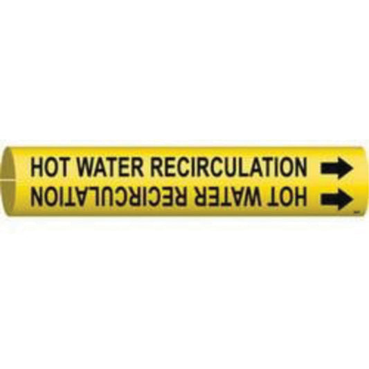 Brady "Hot Water Recirculation" Pipe Marker, Snap-On, 2-13/16" H x 2-13/16" W, Black on Yellow
