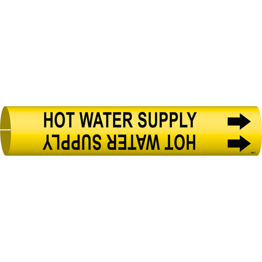 Brady "Hot Water Supply" Pipe Marker, Snap-On, 2" H x 2" W, Black on Yellow