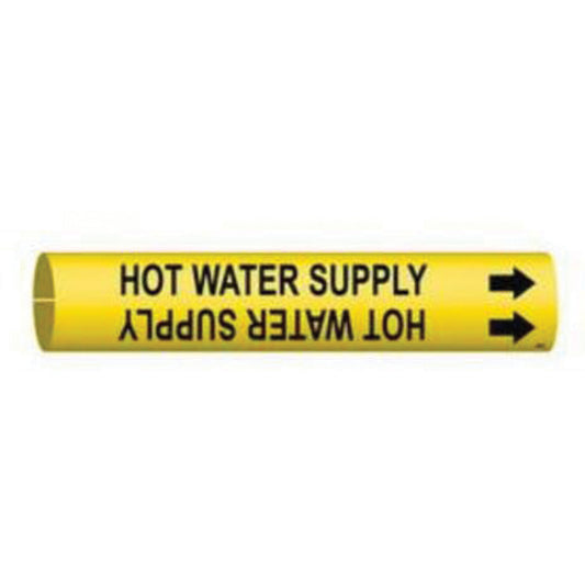 Brady "Hot Water Supply" Pipe Marker, Snap-On, 2-13/16" H x 2-13/16" W, Black on Yellow