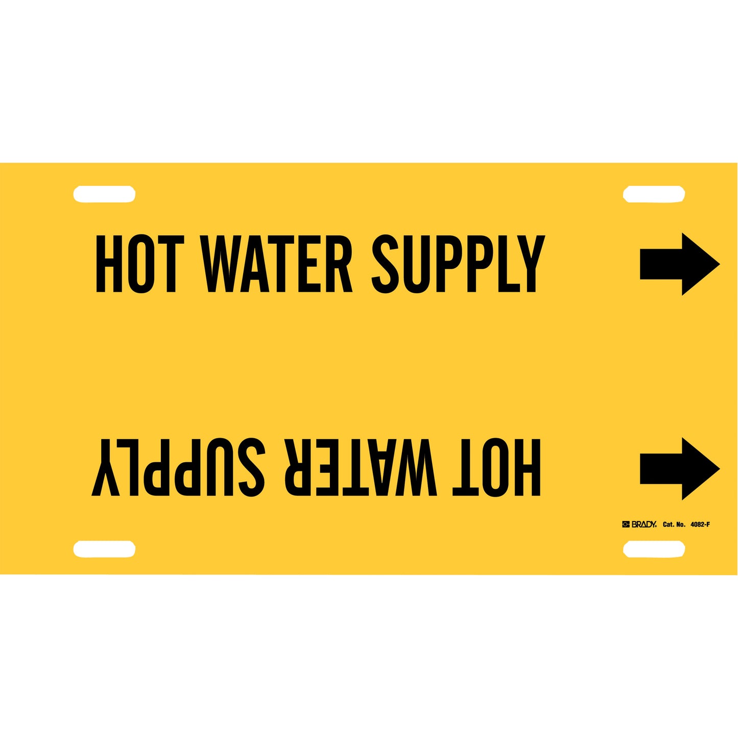 Brady "Hot Water Supply" Pipe Marker, Strap-On, 8" H x 16" W, Black on Yellow
