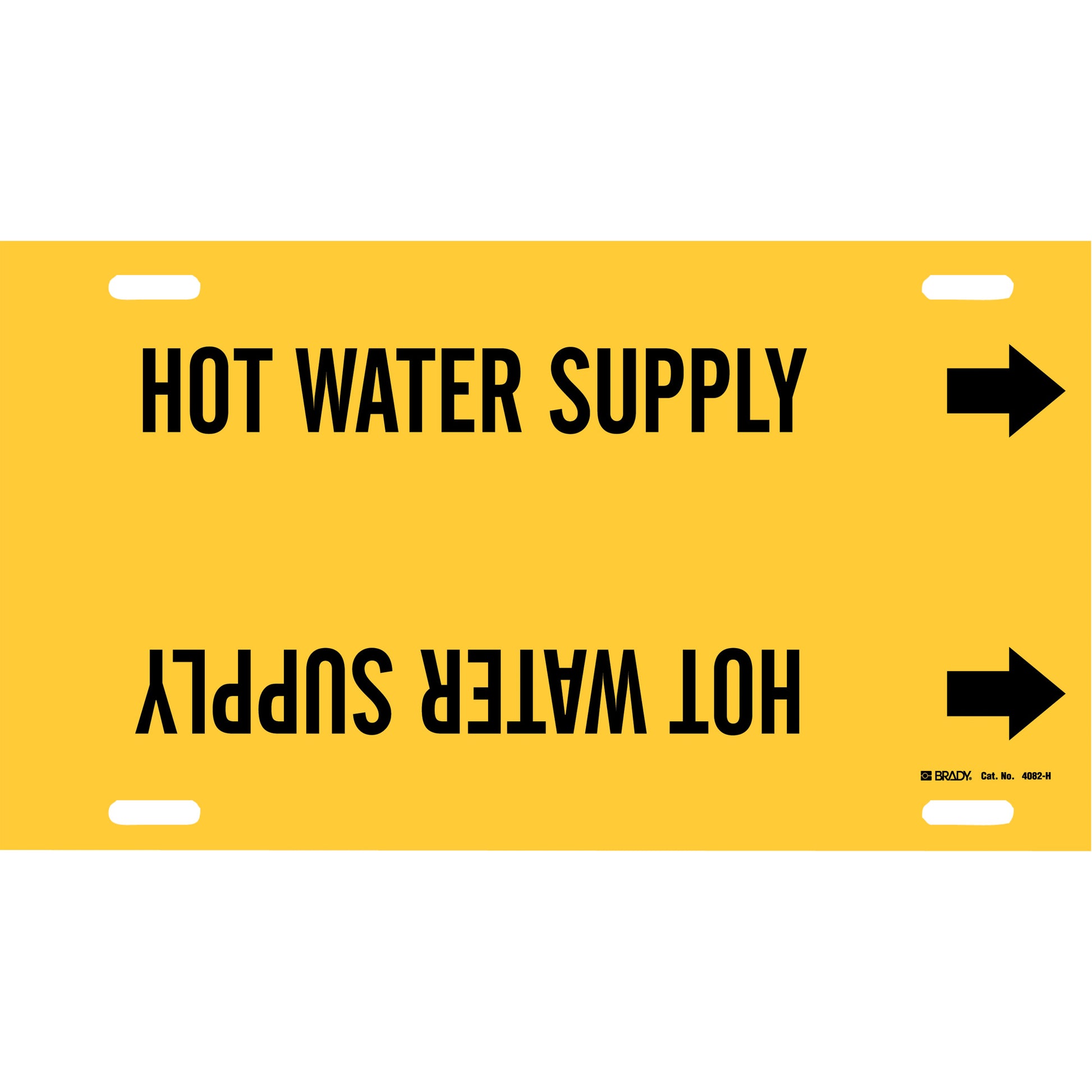 Brady "Hot Water Supply" Pipe Marker, Strap-On, 10" H x 32" W, Black on Yellow