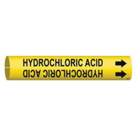 Brady "Hydrochloric Acid" Pipe Marker, Snap-On, 13/16" H x 13/16" W, Black on Yellow
