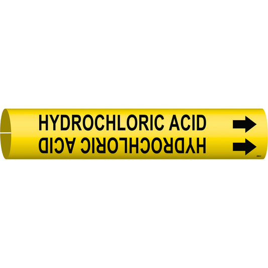 Brady "Hydrochloric Acid" Pipe Marker, Snap-On, 2" H x 2" W, Black on Yellow