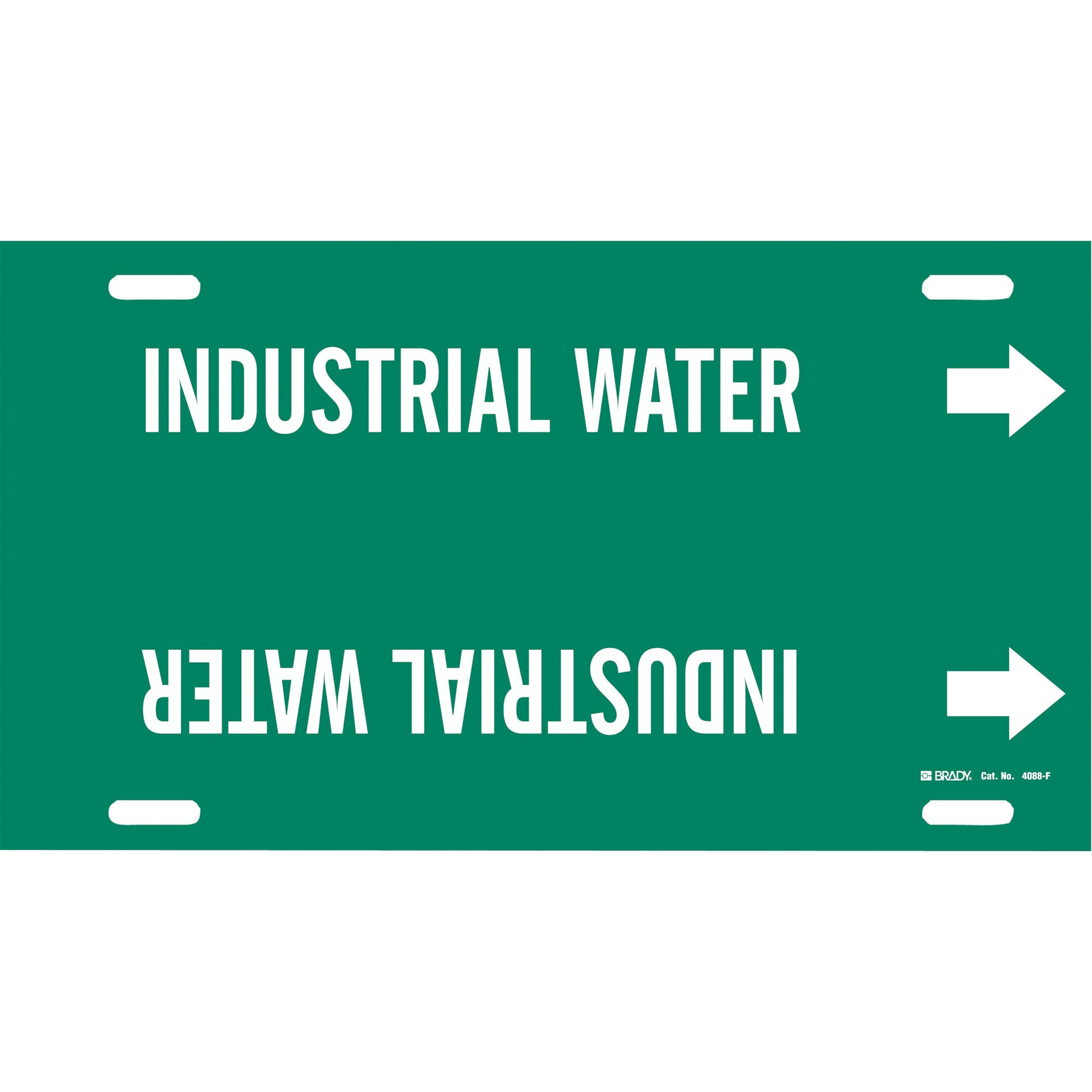 Brady "Industrial Water" Pipe Marker, Strap-On, 8" H x 16" W, White on Green