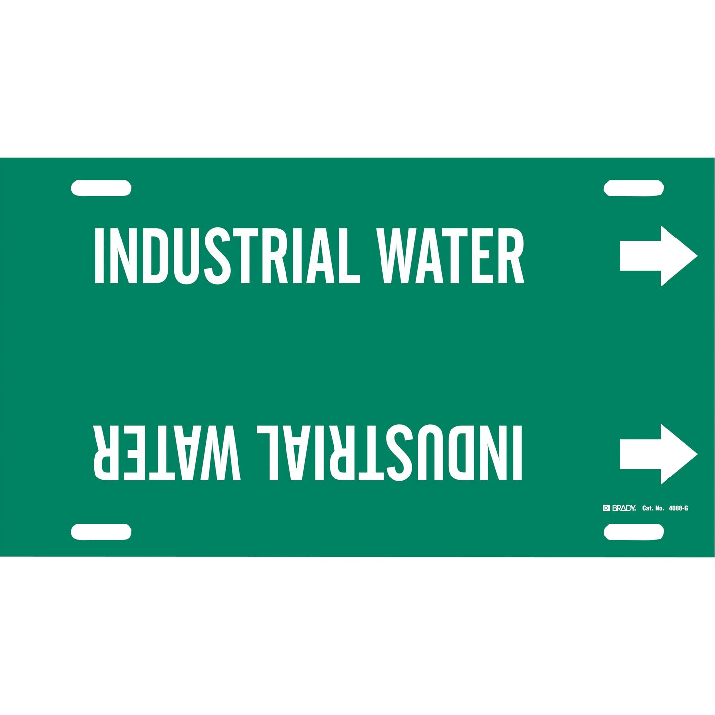 Brady "Industrial Water" Pipe Marker, Strap-On, 10" H x 24" W, White on Green