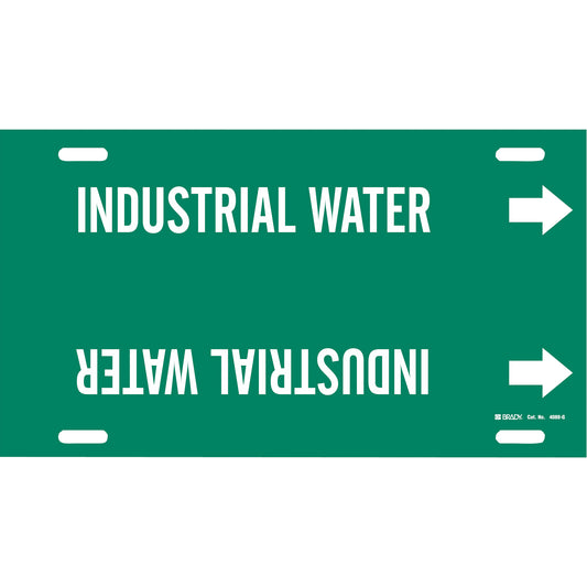 Brady "Industrial Water" Pipe Marker, Strap-On, 10" H x 24" W, White on Green