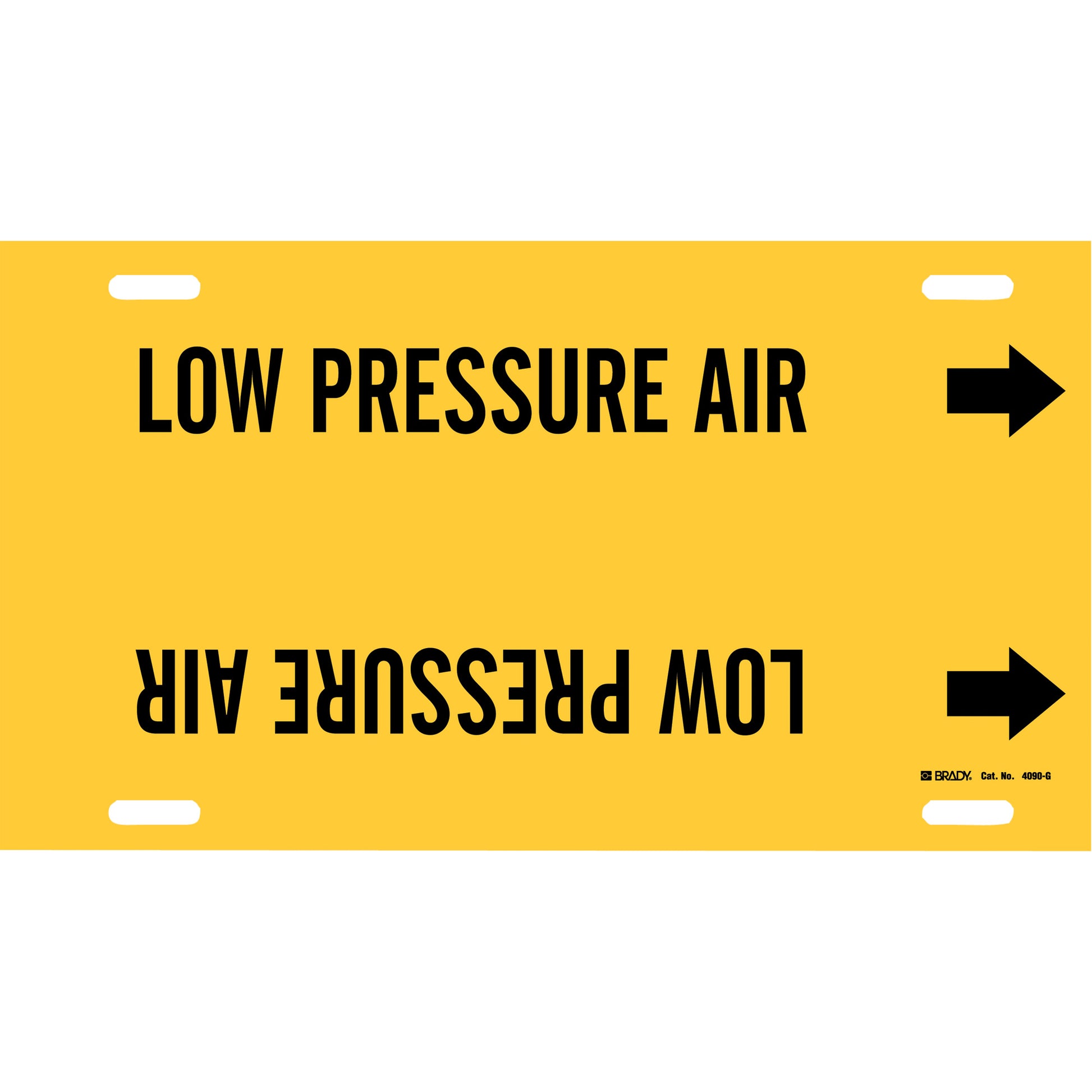 Brady "Low Pressure Air" Pipe Marker, Strap-On, 10" H x 24" W, Black on Yellow