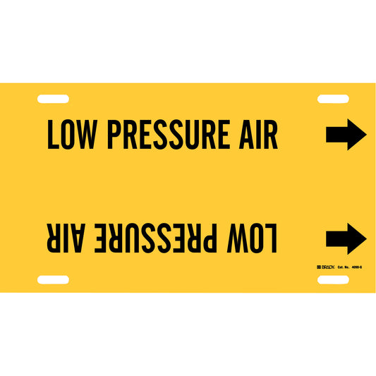 Brady "Low Pressure Air" Pipe Marker, Strap-On, 10" H x 24" W, Black on Yellow