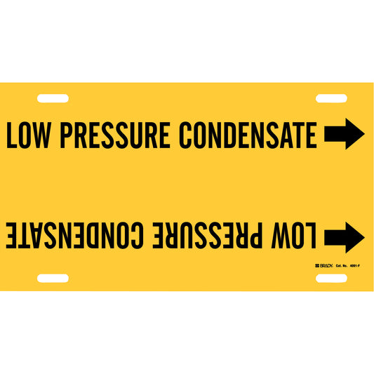 Brady "Low Pressure Condensate" Pipe Marker, Strap-On, 8" H x 16" W, Black on Yellow