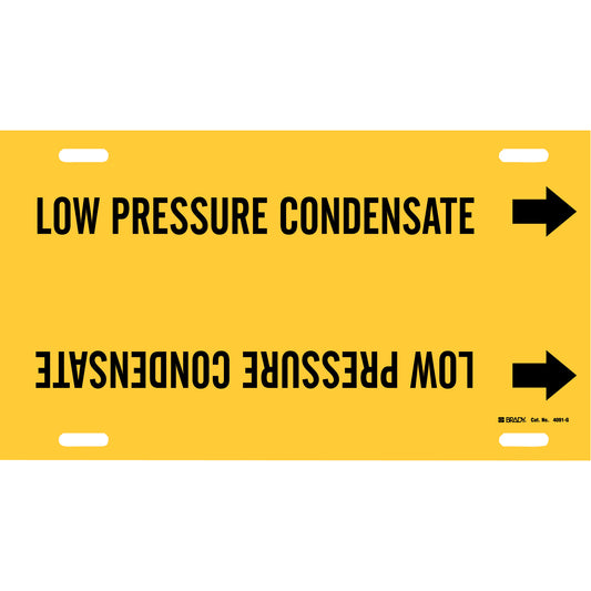 Brady "Low Pressure Condensate" Pipe Marker, Strap-On, 10" H x 24" W, Black on Yellow