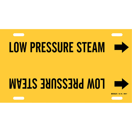 Brady "Low Pressure Steam" Pipe Marker, Strap-On, 8" H x 16" W, Black on Yellow