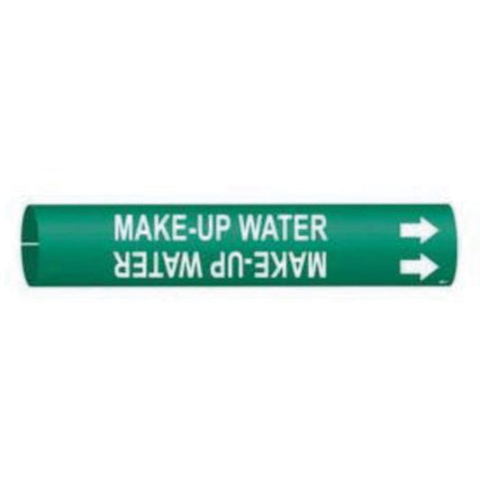 Brady "Make-Up Water" Pipe Marker, Snap-On, 13/16" H x 13/16" W, White on Green